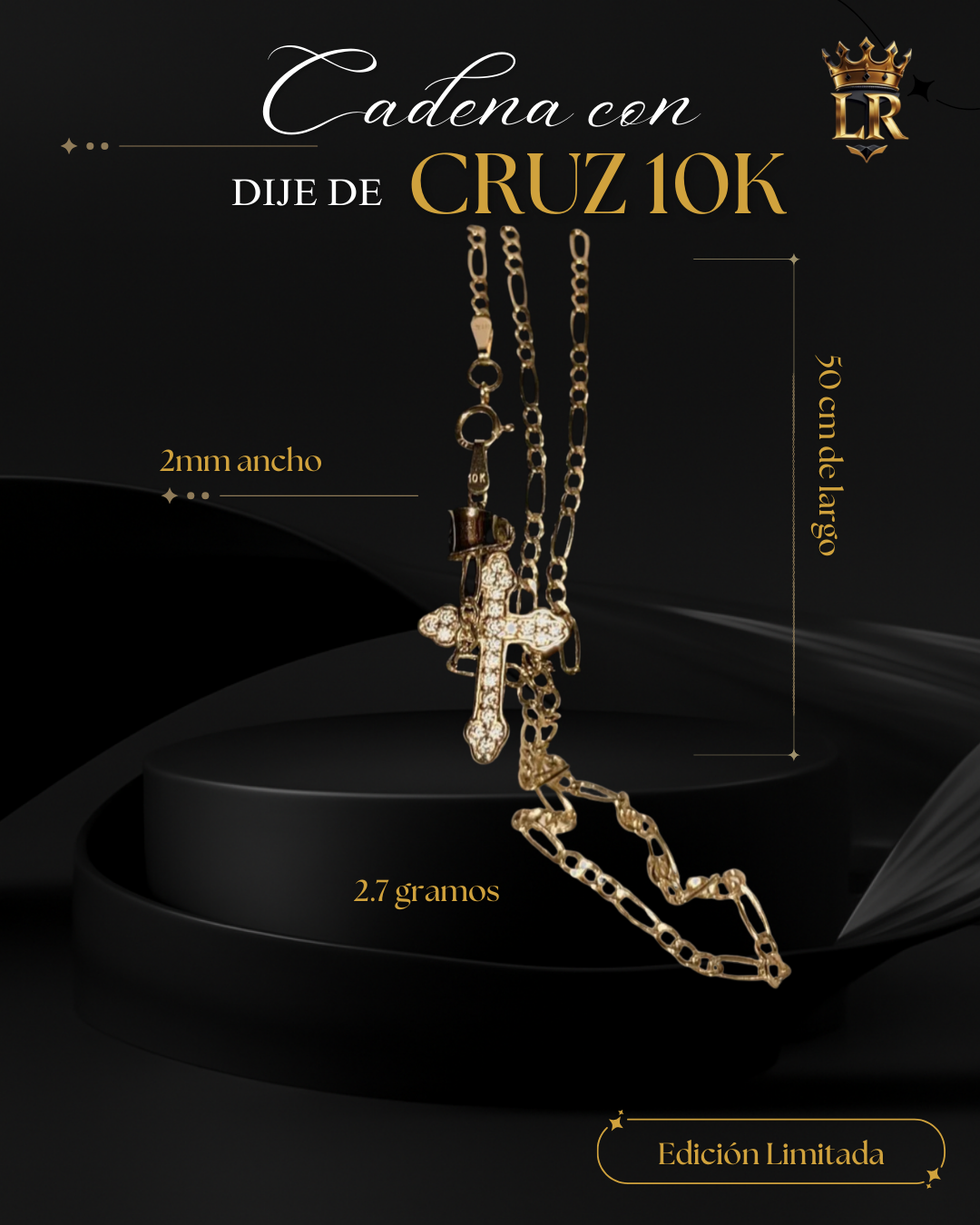 CADENA DE ORO 10K - DIJE DE CRUZ 10K